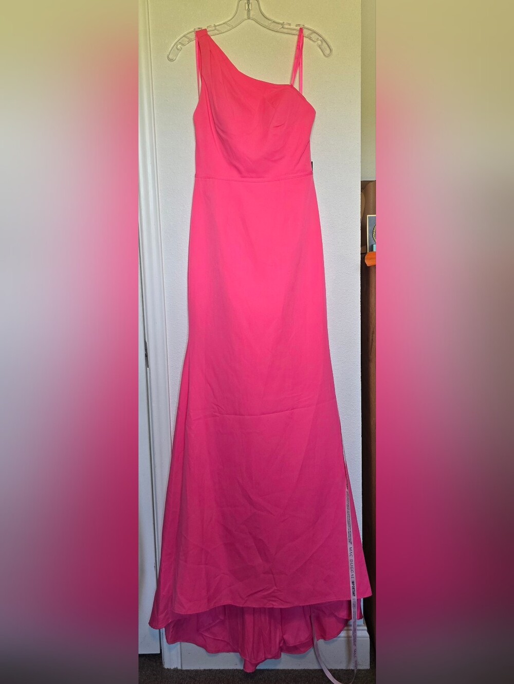 Mac Duggal Asymmetric One-Shoulder Evening Gown Hot Pink Sz 2